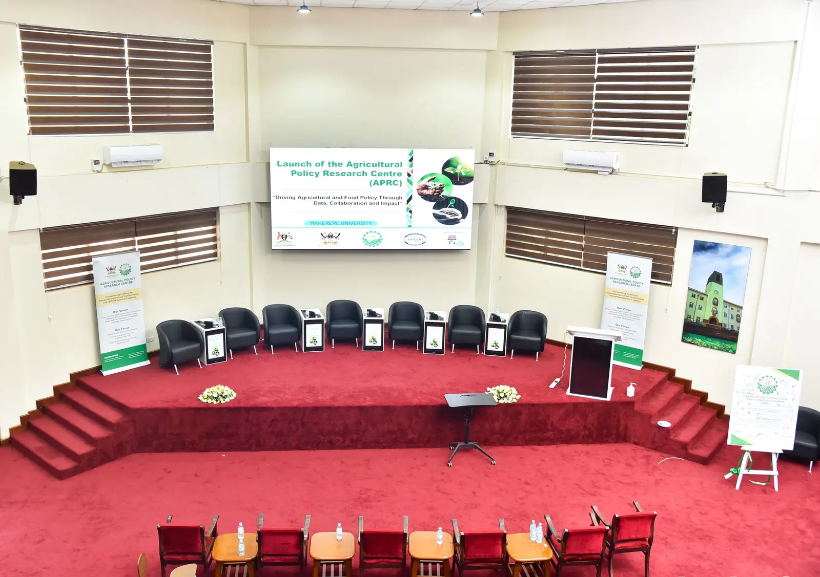 Conference room set up for the launch of the Agricultural Policy Research Centre