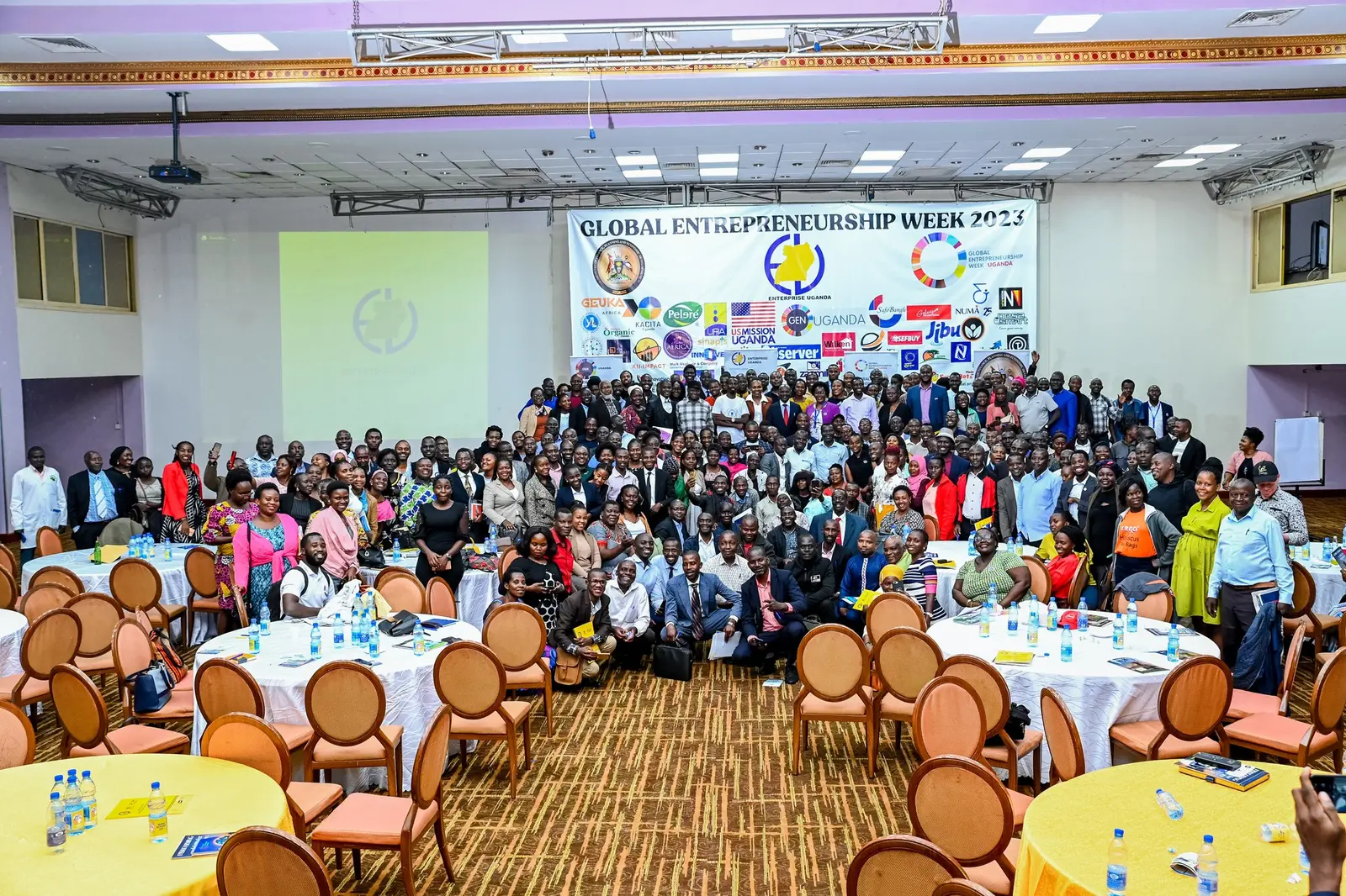 Full hall of attendees at Global Entrepreneurship Week Uganda